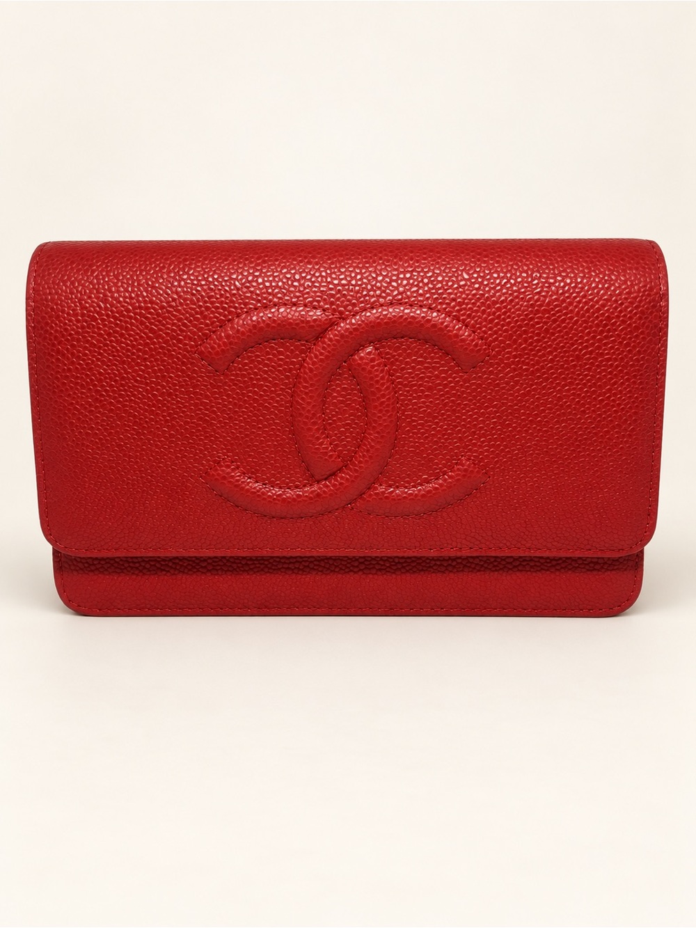 Pre Owned Excellent Condition - Chanel Red Pebble Leather WOC 16 series